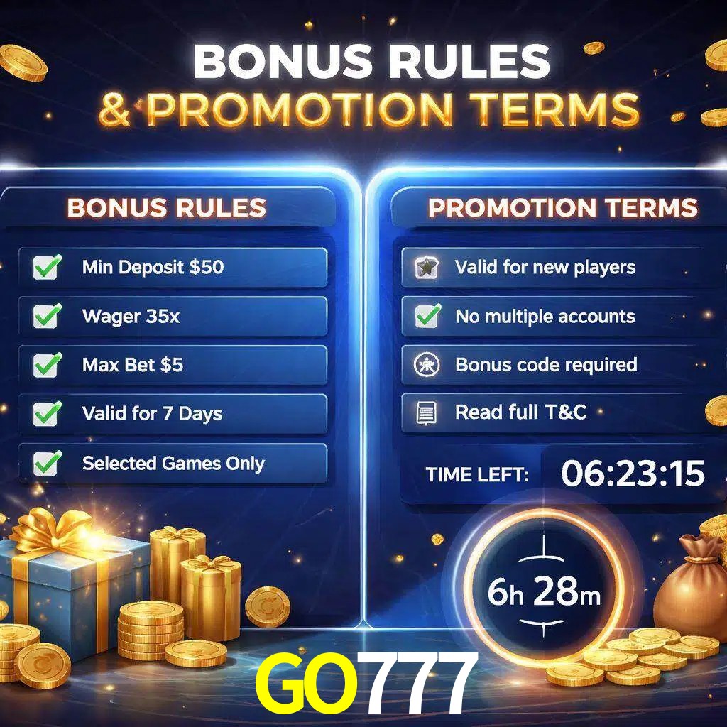 Reglas de promoción GO777 y condiciones de bonos explicadas visualmente