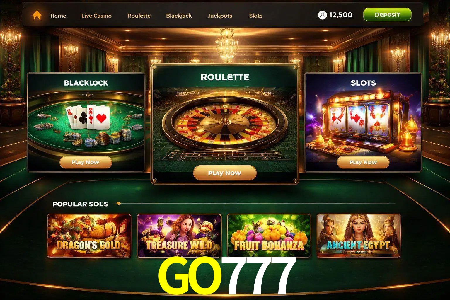 Vista de la plataforma GO777 Casino mostrando categorías organizadas de juegos en línea